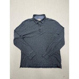 Faherty Brand Mens Medium Blue Striped Organic Cotton Long Sleeve Polo Shirt
